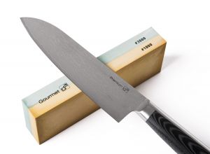 Sada 3 nožů Damascus Premium + bambusový blok + brusný kámen